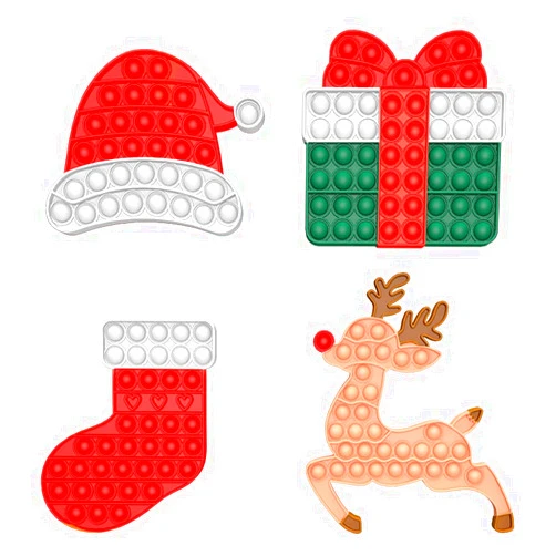 Darwong Cute Christmas Pop Fidget Toys 4 Pack Push Bubble Sensory Toy for Kids and Adults, Santa Xmas Silicone Popper Toy, Stress Relief Squeeze Toy for ADHD ADD Autism, Hot Gift for Boys Girls and Adults