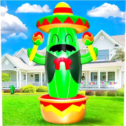 TURNMEON 6 FT Inflatable Cactus Fiesta Party Decorations with Fiesta Maracas Taco Sombrero Hat Costume Built-in LED Mexican Decorations for Cactus Party Decorations Hawaiian Luau Party Decorations