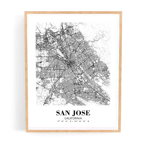 Eleville 8X10 Unframed San Jose California City View Abstract Road Modern Map Art Print Poster Wall Office Home Decor Minimalist Line Art Hometown Housewarming wgn475
