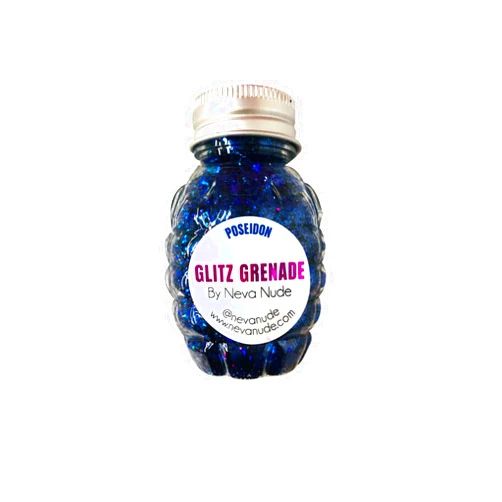 Neva Nude Face and Body Glitter Keychain - Chunky Glitter in Aloe for Festivals, Raves, and More | Cosmetic Grade | Super Sparkly (Poseidon Deep Blue Holographic Glitz Grenade)