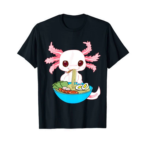 Axolotl Eating Ramen Kids Youth Boys Tee Kawaii Axolotl Eating Ramen Noodles Anime Kids Girls Teens T-Shirt