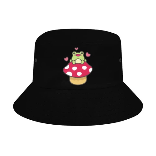 Plushxury Cute Cartoon Frog Mushroom Bucket Hat Unisex Fisherman Hat Summer Beach Sun Hat Gift for Girl Boy Outdoor Packable Travel Cap