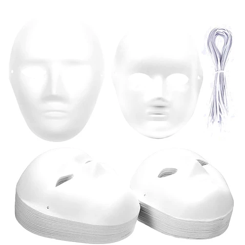 Nicunom 40 Pack DIY Full Face Masks, 2 Sizes Paintable White Plain Masks, Paper Mache Masks for Cosplay Halloween Christmas Mardi Gras Masquerade Dance Party, Blank Costume Masks