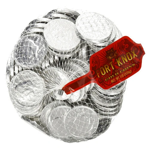 Fort Knox Gold Coins Silver Milk Chocolate Coins, 1 lb. bag, 91 coins