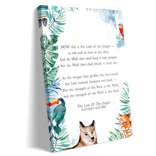 Quwinty The Law of The Jungle Poem Wall Art Prints Inspirational Quotes Posters Art Hanging Canvas Decorative Paintings Home Kitchen (12.00''x16.00'',Framed)