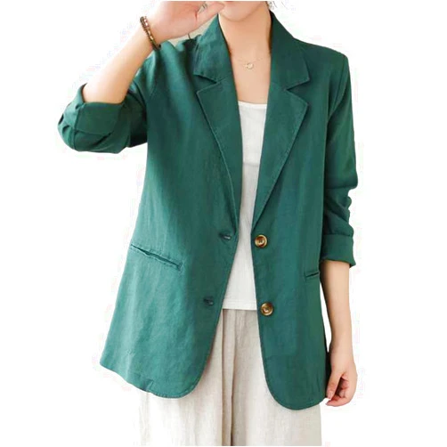 IDEALSANXUN Cotton Linen Blazer for Women Spring Summer Long Sleeve Lightweight Business Casual Jackets Tops