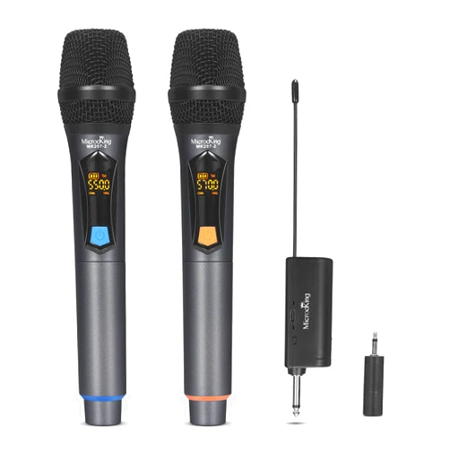 MicrocKing Wireless Microphone, UHF Metal Handheld Cordless Dynamic Mic System, Auto Connect, 1/4‘’Output, 200 FT for Karaoke/Party/DJ/Wedding/Speech/Outdoor Events