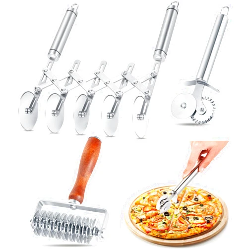 Gisafai 3 Pcs Pastry Cutter Set 5 Wheel Adjustable Pizza Slicer Stainless Pastry Lattice Roller Slicer Dual Ravioli Cutter Dough Pastry Cutter for Christmas Kitchen Pizza Noodle Cutter Pasta Maker