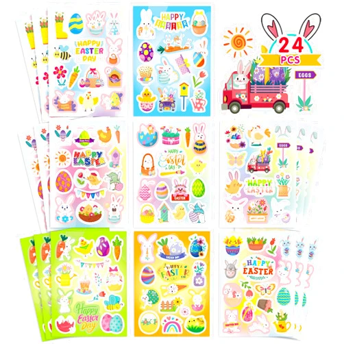SSUMIHUA 24 Sheets Easter Stickers for Kids 342PSC Spring Stickers Easter Stickers for Easter Eggs Easter Bunny “Happy Easter, Easter Treats for Kids, Easter Basket Stuffers