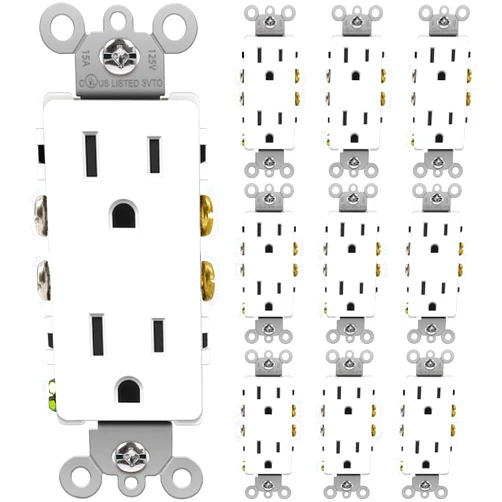 BESTTEN 15 Amp Decor Electrical Wall Outlet Receptacle, Non-Tamper-Resistant, 15A/125V/1875W, for Residential and Commercial Use, UL Listed, 10 Pack, White