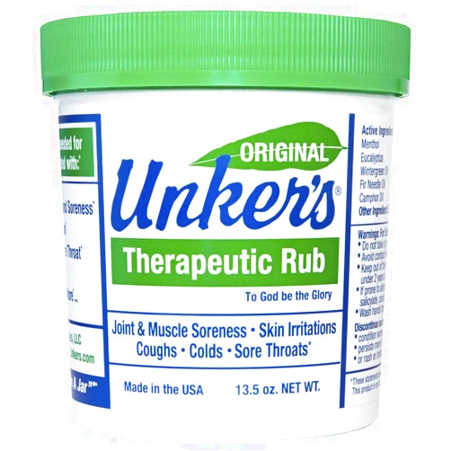 Unker's Unkers Therapeutic Rub for Joint Pain, Sore Muscles, Burn Cream, or Calm Your Cough 13.5 ounces
