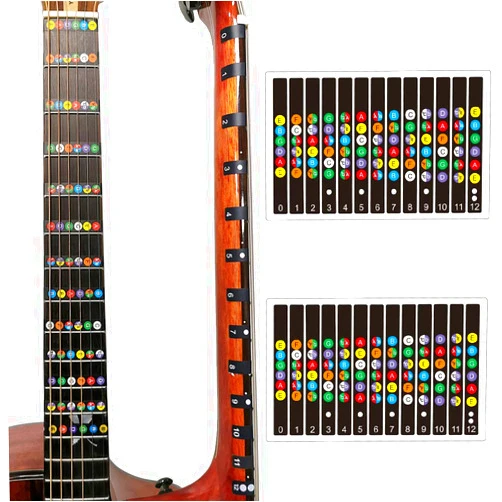 Koldot Guitar Fretboard Stickers Fret Stickers for Acoustic Guitar Bass Guitar Note Stickers Chord Stickers Fret Map Sticker for Kids Beginner Learning 2PC