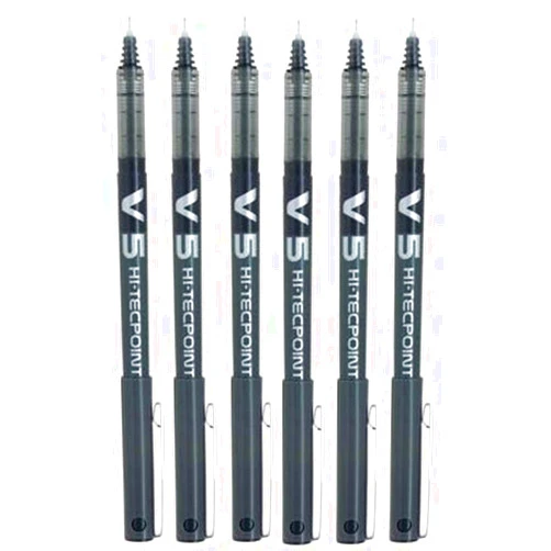 Pilot BX V5 Black Hi-Tecpoint Extra Fine Rollerball Pen 0.5 mm Nib Tip 0.3 mm Line Width (Pack of 6)