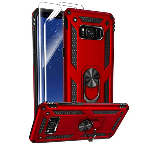 Androgate for Samsung Galaxy S8 Plus Case with HD Screen Protectors, Military-Grade Metal Ring Holder Kickstand 15ft Drop Tested Shockproof Cover Case for Samsung Galaxy S8+ (2017) Red