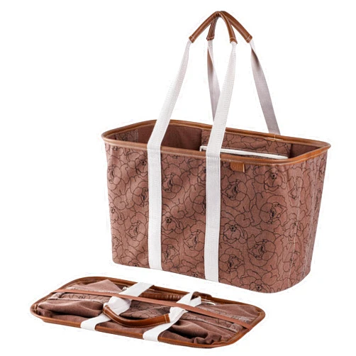 CleverMade Collapsible Luxe Tote, Peony - 30L (8 Gal) Structured Tote Bag with Handles and Reinforced Bottom - Utility, Reusable Grocery Shopping Bag