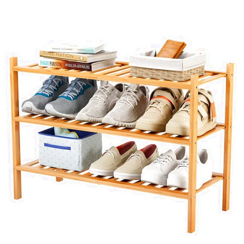 Furshus 3-Tier Bamboo Shoe Rack for Entryway, Stackable | Heavy Duty | Multi-Function, Free Standing Shoe Racks for Bedroom Hallway Closet