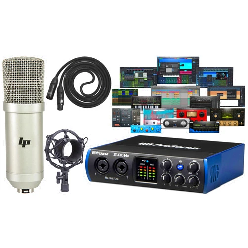 PreSonus Studio 24c 2x2 USB Audio/MIDI Interface with with Newest Version Studio One Artist Software Pack and Lyxpro Condenser Microphone Kit