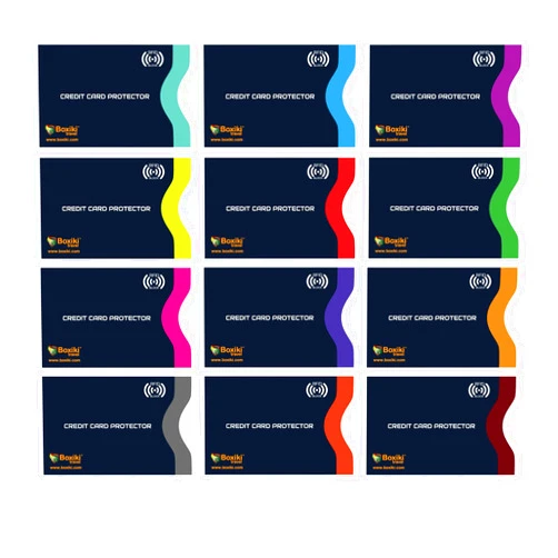Boxiki Travel Set of 12 RFID Blocking Sleeves Best way to Protect your Cards from Electronic Theft. Durable, Lightweight and Compact Design to fit in any Pocket or Purse. (Navy Blue)