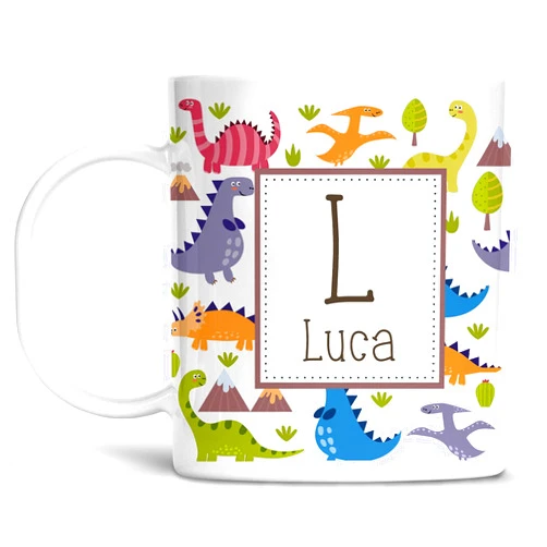 Foxy Mug Personalized Dinosaur Crowd Kids Mug with Name and Initial, Lightweight Polymer
