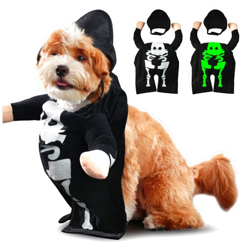 Otunrues Dog Halloween Costumes, Glow-in-The-Dark Dog Skeleton Halloween Costumes Outfit, Funny Dog Costume, Scary Dog Costumes Cosplay Halloween Clothes for Small Dog L