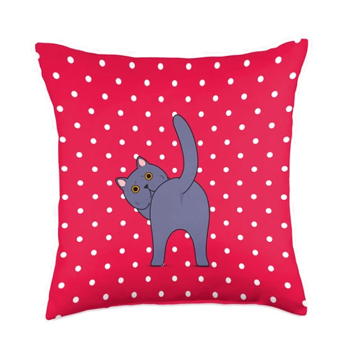 British Shorthair Kitten Back Dots Minta Funny Guess What Cat Butt Lover Magenta Polka Dot Pattern Throw Pillow