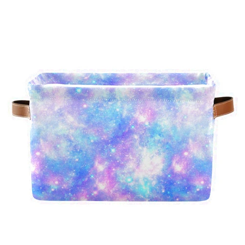KEEPREAL Foldable Storage Baskets, Magic Galaxy Star Print Storage Bins with Handles, Decorative Cloth Organizer Storage Boxes for Home|Office 15 x 11 x 9.5 in