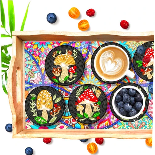EWJRNSF 6 PCS Diamond Art Coaster and Diamond Painting Wooden Tray with Handles