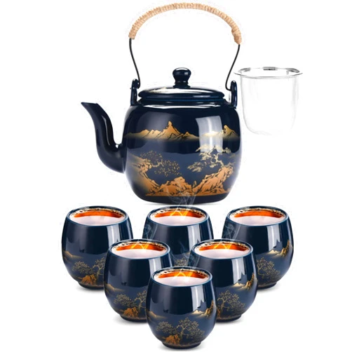 Kitchtic Japanese Tea Pot Sets for Adults - Traditional Japanese Tea Pots - Decorative Tea Pot and Cups Set for Tea Lovers, Weddings, or Housewarming - Set of 7 - Blue