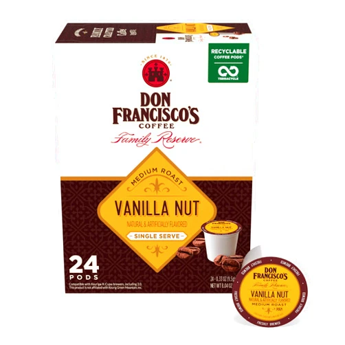 Don Francisco's Vanilla Nut Medium Roast Coffee Pods - 24 K Cups Compatible with Keurig Brewers - 100% Arabica Single Serve - Smooth, Rich Flavor and Nutty Notes