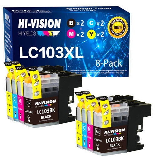 HI-VISION HI-YIELDS Compatible Ink cartridge Replacement for LC-103 LC103 XL, 2xBlack,Cyan,Yellow,Magenta, 8 Pack