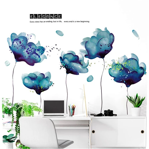 LiveGallery Removable Kids Room Wall Decoration Art Decor DIY Blue Flower Wall Decals Floral Wall Stickers Murals for Baby Bedroom Girls Boys Nursery Rooms Bathroom Living Room Wall Corner