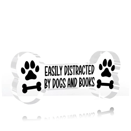 YUANHAO Funny Bookstore Gift for Dog Lovers Owners Bookworms Cute Dog Reading Sign Decor for Home Office Fun Book Lover Librarian Reader Gifts Bone Acrylic 5 x 2.2 inches (Acrylic 2506)