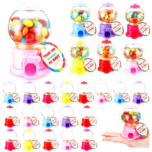 Foilswirl 18 Set Candyland Party Favors with 3.8 Inch Mini Candy Dispenser Toy Thank You Cards Plastic Gumball Machines for Candyland Party Decorations Candy Decorations for Birthday Halloween Party