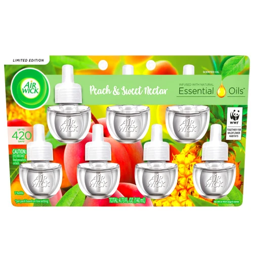 Air Wick Plug in Scented Oil Refill, 7 ct, Peach & Sweet Nectar, Air Freshener, Essential Oils