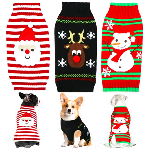 GOYOSWA 3 Pack Dog Christmas Sweater, GOYOSWA Dog Christmas Outfit Dog Holiday Sweater Santa Reindeer Snowman Knitted Sweaters for Small Medium Large Dogs Pets (Large)