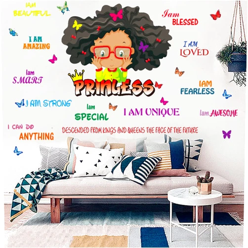 Datesno Black Girl Inspirational Quote Wall Decal for Girls Bedroom Room Decor African American Motivational Saying Positive Sticker for Wall Decoration Afro Woman Bedroom Playroom Decorations