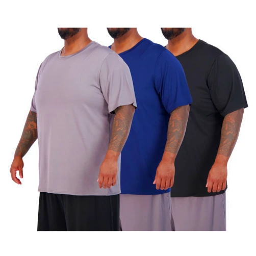 Real Essentials 3 Pack: Men’s Big & Tall Tech Stretch Long-Sleeve & Short-Sleeve Dry-Fit T-Shirt (3XT-5XT)