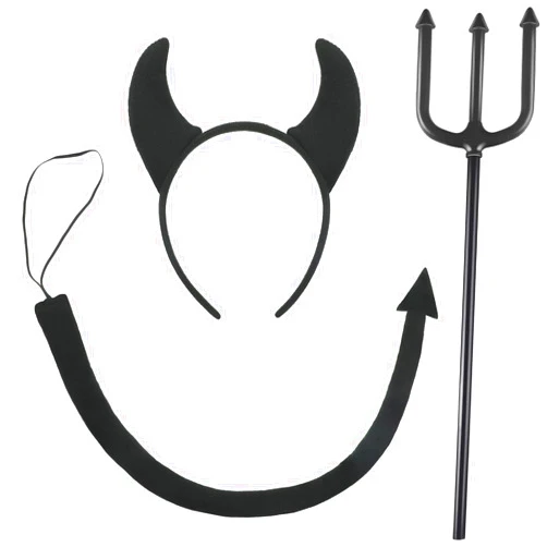 WILLBOND Halloween Devil Horns Costume Set Devil Horn and Tail Headband Devil Tail headband(Black)