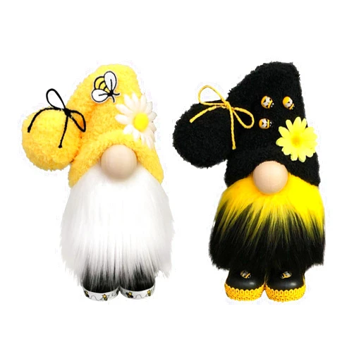 Owill-home Owill 2PCS Bumble Bee Gnomes Decorations, Plush Scandinavian Tomte Nisse Swedish Gnome, Honey Bee Gnomes for Spring Home Decor Tiered Tray Plush Collection (G - 2PC)