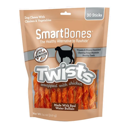 SmartBones Twists Wrapped with Chicken Made with Real Water Buffalo, 30 Count, Rawhide-Free Chews for Dogs, 7.40 Ounce (Pack of 1)