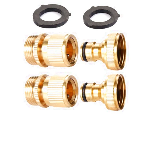 MaoFa 2Sets Garden Hose Quick Connector 3/4 inch GHT Brass Easy Connect Fitting - Quick Disconnect Hose Fittings Male and Female