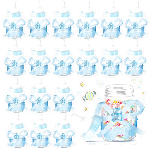 Nuenen 36 Pcs Baby Shower Bottles Baby Shower Mini Milk Bottle Plastic Bear Mini Baby Bottles for Baby Shower Candy Bottles with Ribbon for Baby Shower Favor Gift (Blue)