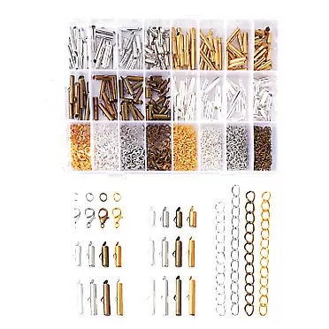 FASHEWELRY 200Pcs 5 Sizes Slide On End Clasp Tubes with Lobster Claw Clasps Extender Chains Open Jump Rings Mixed Color Kit for Jewelry Making 200Pcs-5 Sizes-Mixed Color