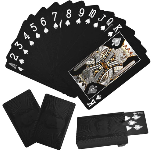 Joyoldelf Black Playing Cards, Waterproof Deck of Cards with Dollar Pattern, Great for Party, Game and Magic