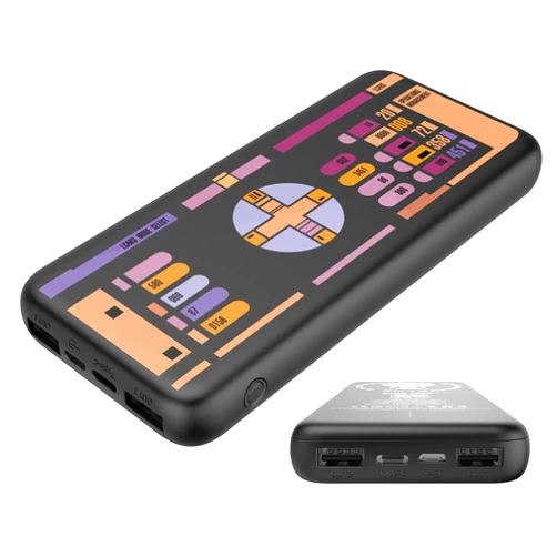 FAMETEK Star Trek Phone Charger | Slim Pocket Sized 10,000mAh Power Bank with TNG LCARS Design, 3 USB Outputs, 2.1A & 1A, Charges Three Devices, USB-A and Type-C Charging, Phone and Tablet Backup Battery