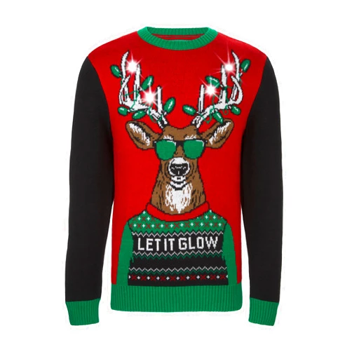 The Ugly Sweater Co. Men's Assorted Light-up Xmas Crew Neck Sweaters with Multi-Colored Led Flashing Lights