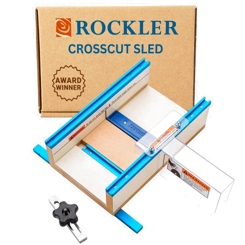 Rockler Small Parts Crosscut Sled - Table Saw Sled Kit Includes Blade Guard, Miter Track Stop - 900 Angle Small Moldings Crosscut
