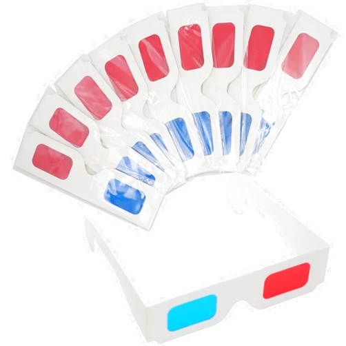 LYMGS 10 Pairs 3D Paper Glasses, Red and Cyan Lens in White Frame Anaglyph Cardboard for Movies - Folded in Protective Sleeve