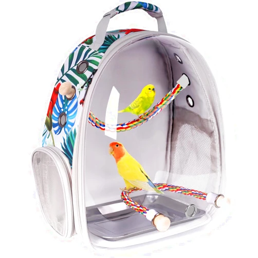 Halinfer Bird Backpack Carrier Cage, Bird Travel Transport Bag with Metal Tray and Standing Perch for Parakeet Budgies Cockatiel Conure Cute Feather Birds Outdoor Vet Visit Bag