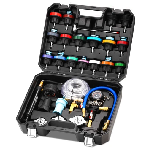 FOUR UNCLES Radiator & Coolant Pressure Tester and Vacuum Refill Kit - 28-Piece Universal Cooling System Leak Tester and Refiller for Cars Motorcycles Trucks (Black)
